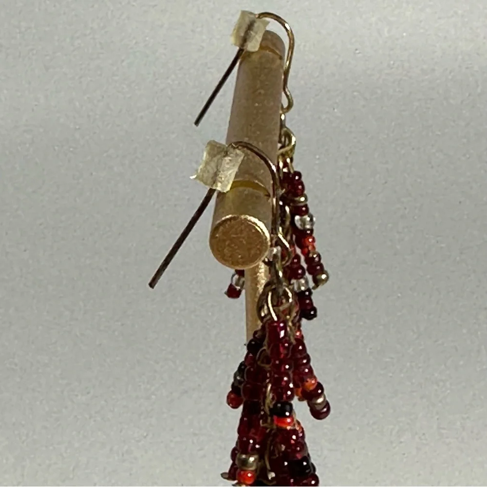 Red & Black Seed Bead Tassel Boho Dangle Beaded Earrings